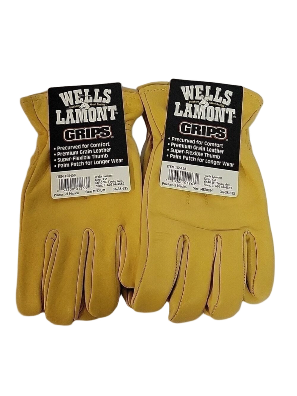 (2) Pairs NWT Wells Lamont Leather Grips, Gloves, Size Medium